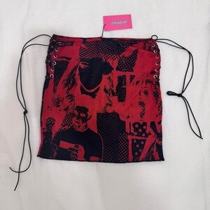 Edikted “Aly Mesh” Red/Black Mini Skirt in Size XS